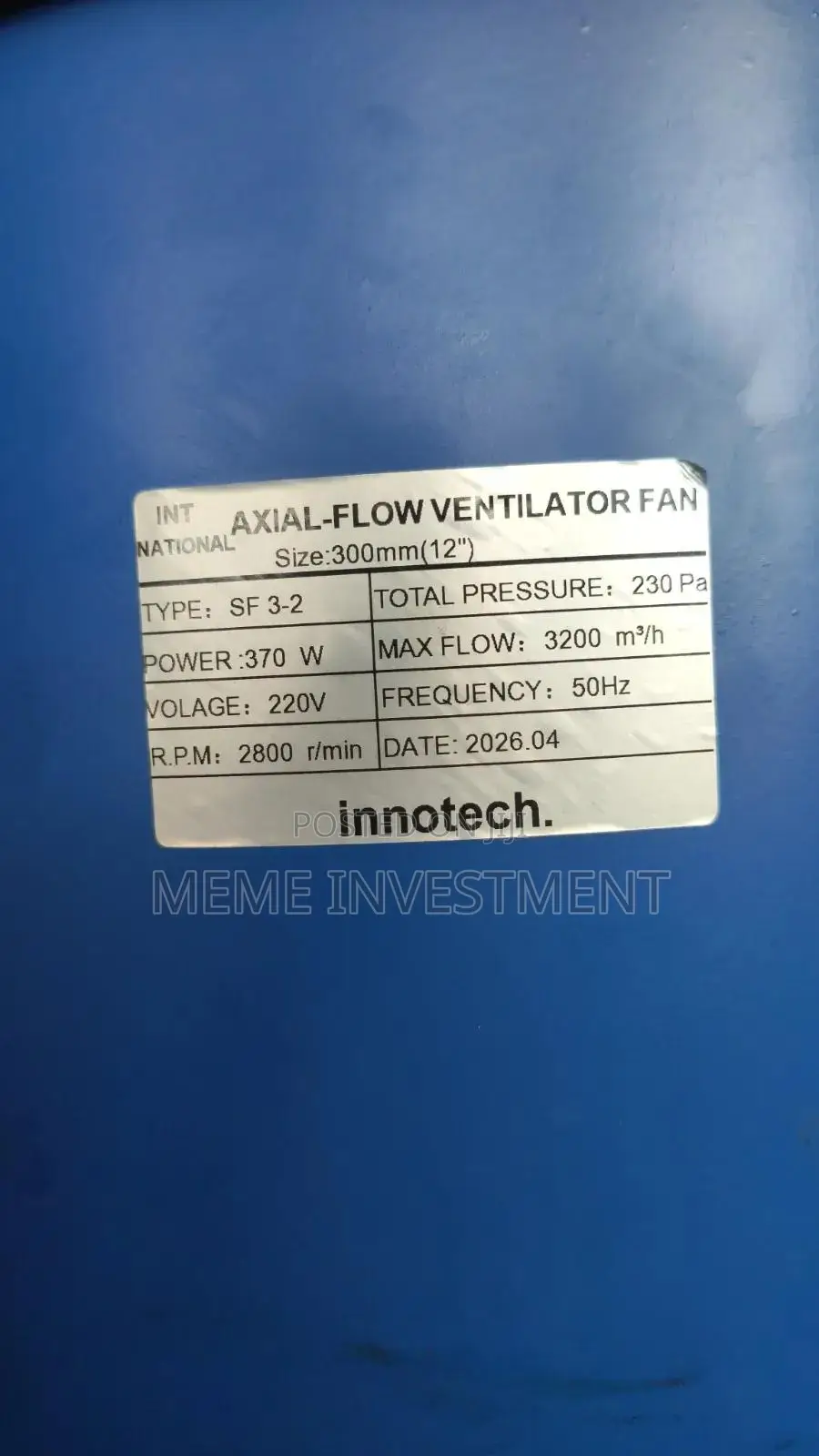 .Industrial Axial Flow Ventilator Fan 12inches