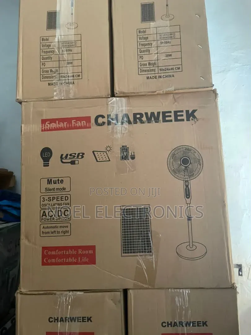 Charweek 16" Solar Rechargeable Standing Fan