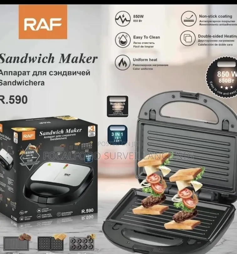 .Raf 3 In 1 , Waffle , Doughnut And Grill Sandwich Maker