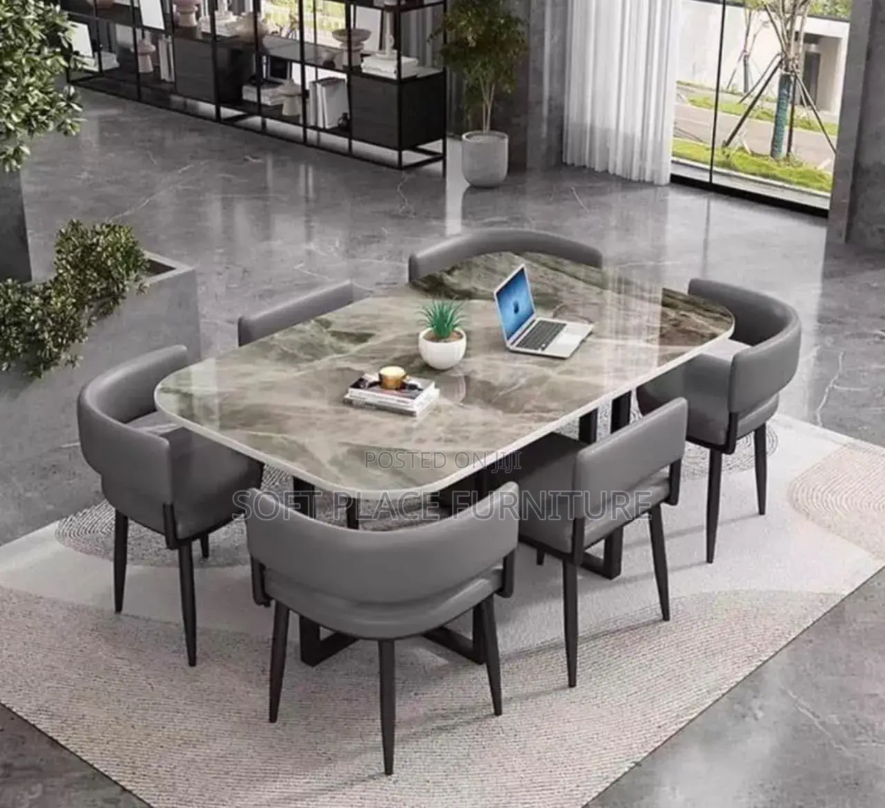 High Classic Luxury Marble Table Dining Six With Chairs