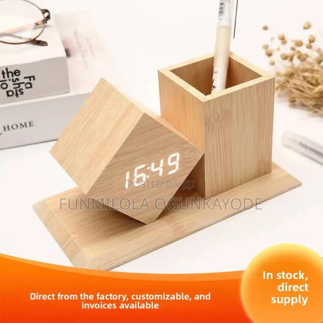 Wooden Pen Holder and Clock