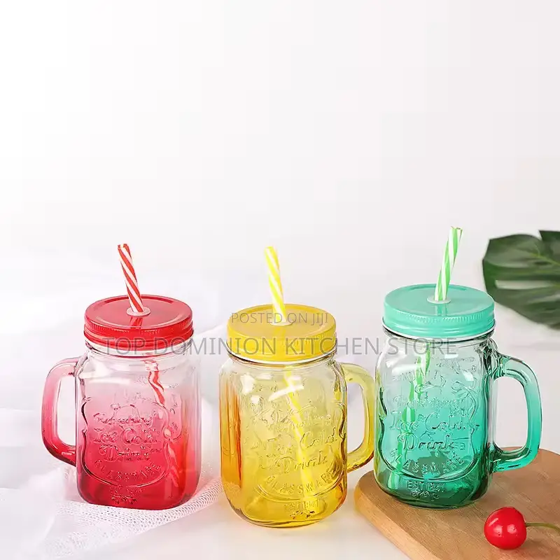 Glass Mason Jar With Lid and Straw