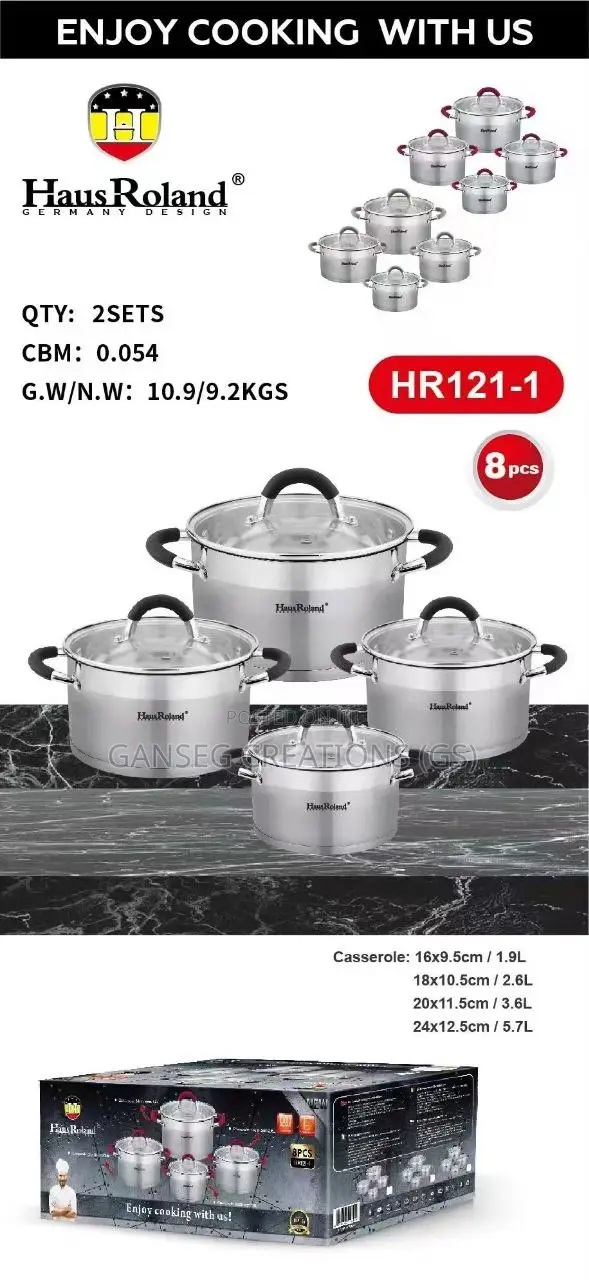 Original Haus Roland 4-Pot Cookware Set With Glass Lids