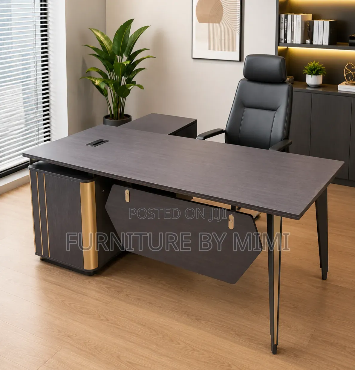 The Sovereign 1.6m Executive L-Shape Desk — Charcoal Gold Edition