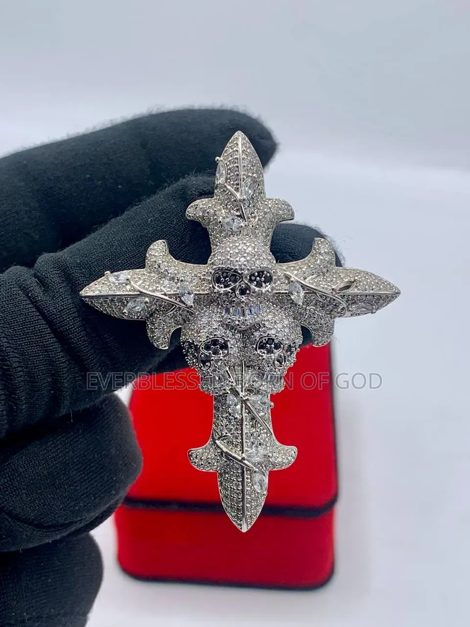 Cubic Zirconia Tennis Link Chain With Sword and Cross Pendant
