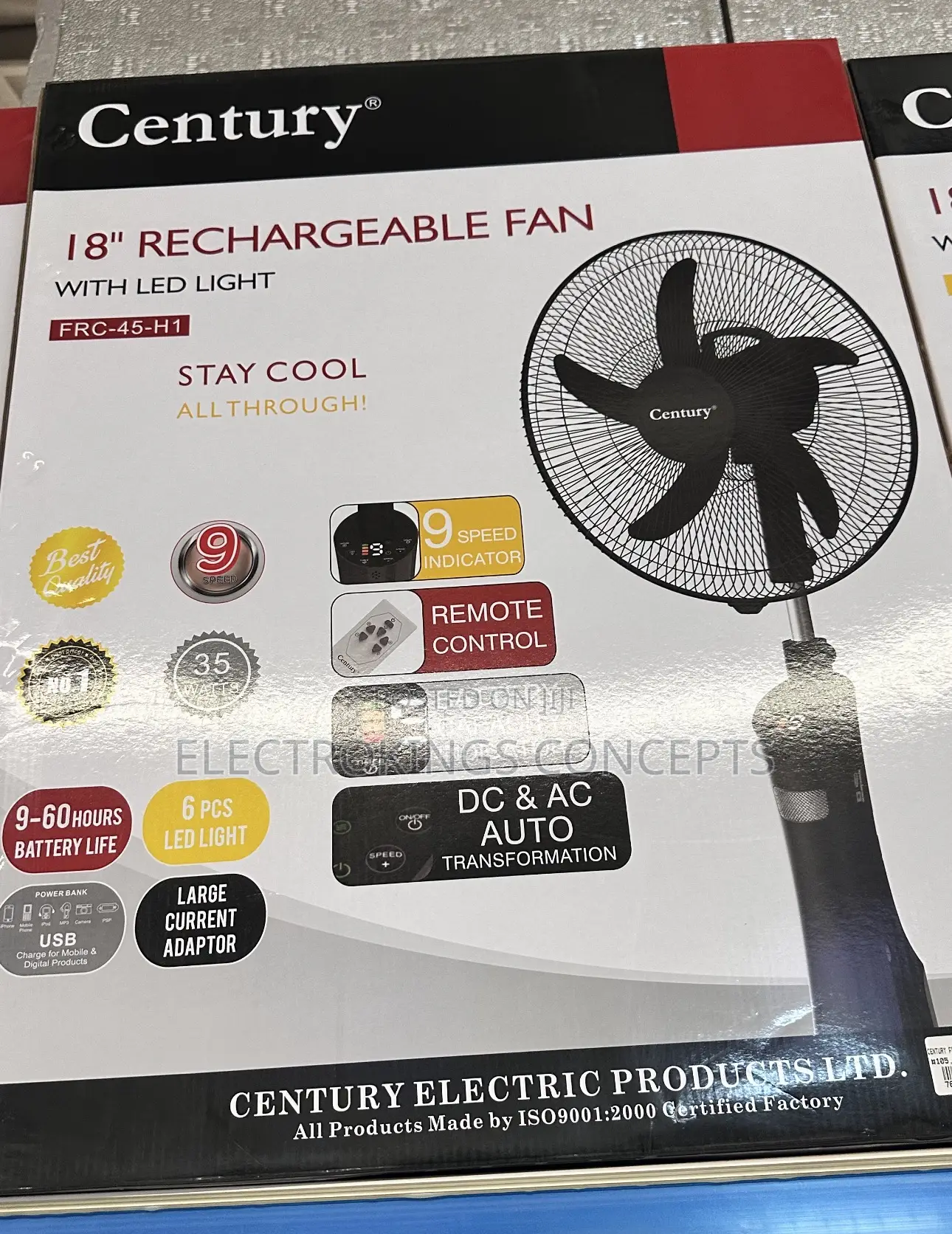 Century 18 Inch Heavy Duty Rechargeable Fan Frc45-H1