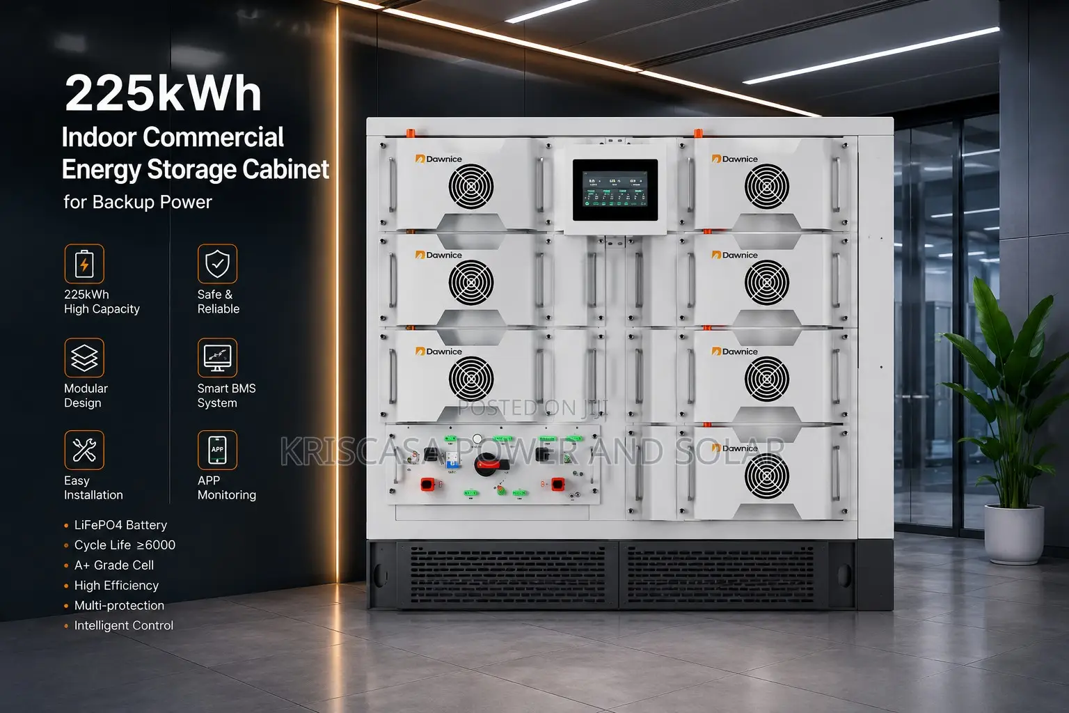 225kwh Indoor Commercial Energy Storage Cabinet for Backup Power