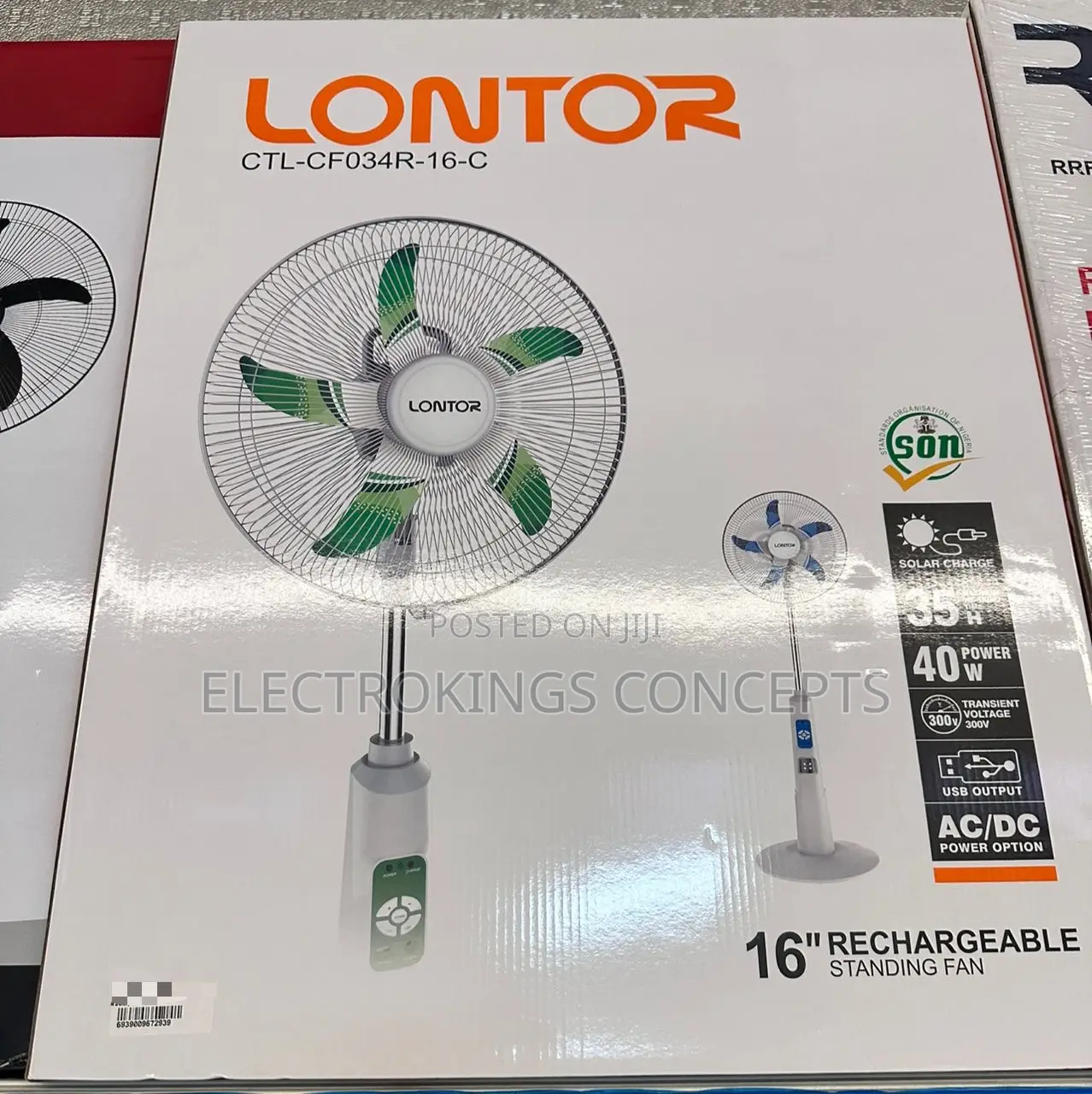 Lontor 16 Inches Rechargeable Standing Fan With Usb Port
