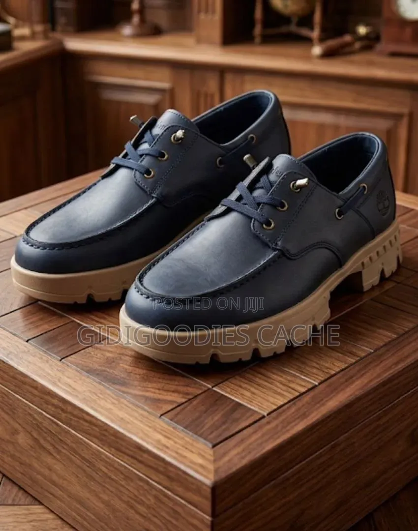 Timberland Navy Leather Moc-Toe Chunky Sole Shoes Size 40-46
