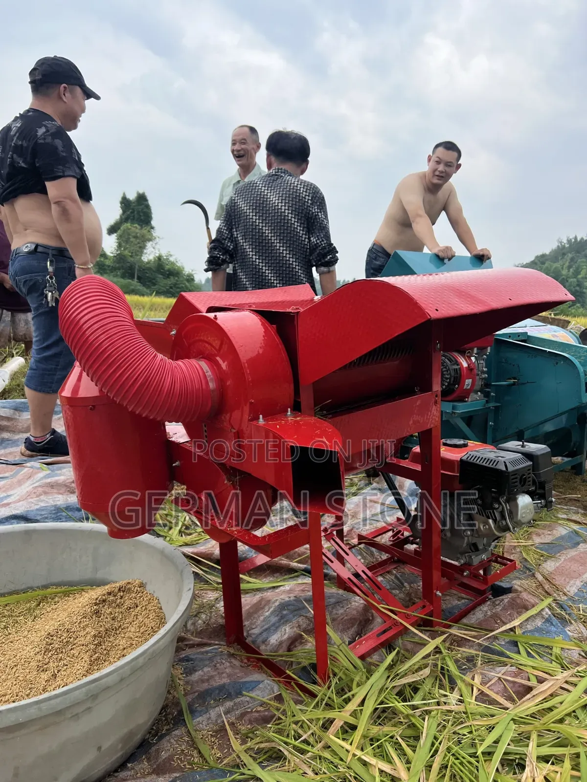 600 Kg Per Hour Red Agricultural Paddy Rice Thresher Machine
