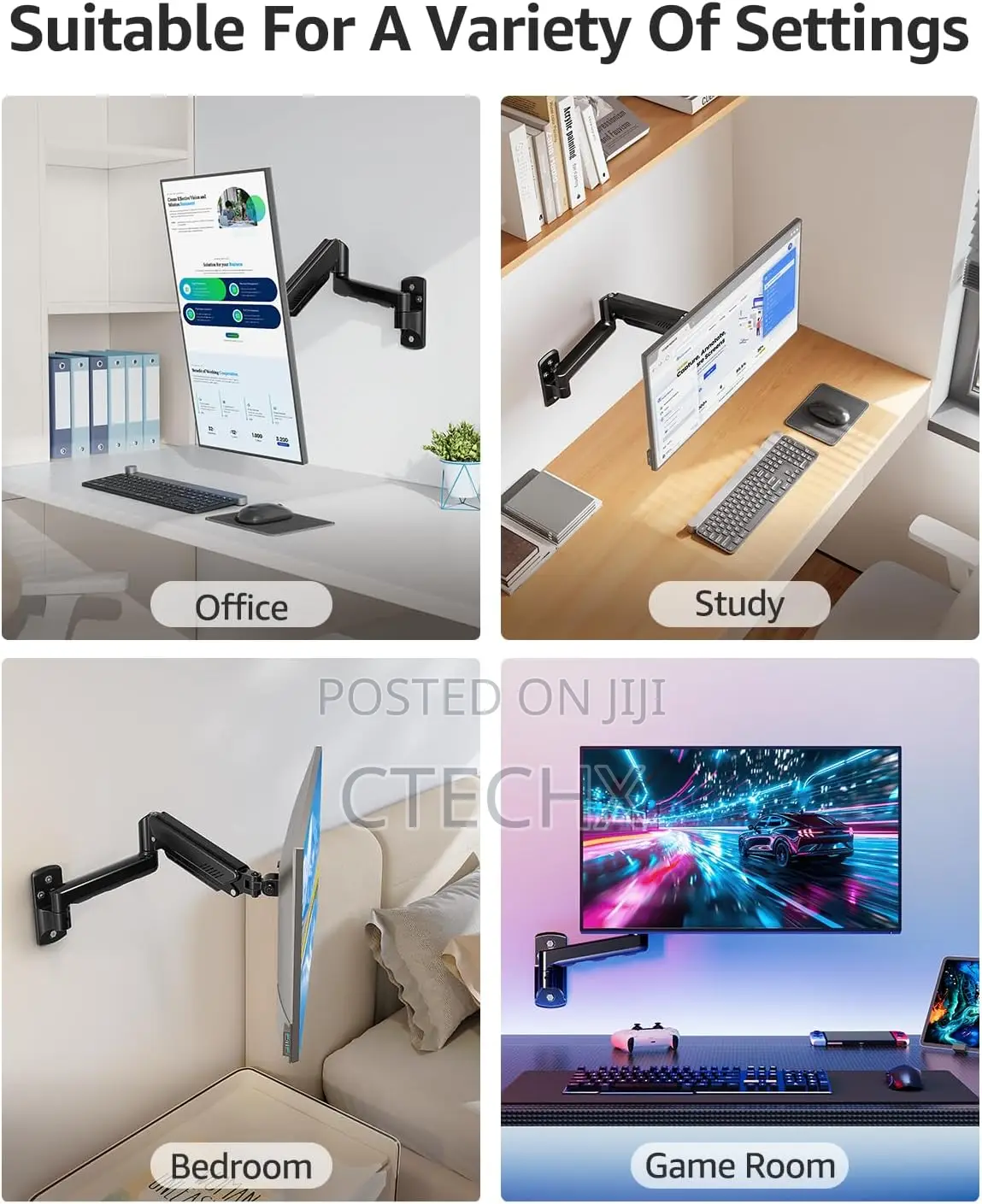 Single Monitor Wall Mount For 17-34" Screen, Adjustable Monitor Arm