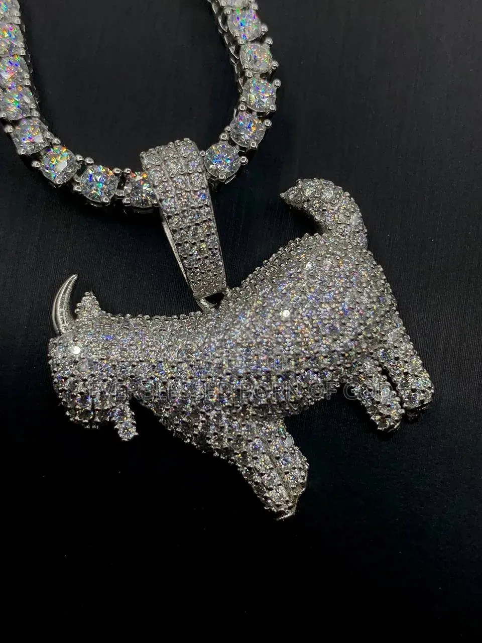VVS Moissanite Diamond Goat Pendant With Tennis Neck Chain in Store