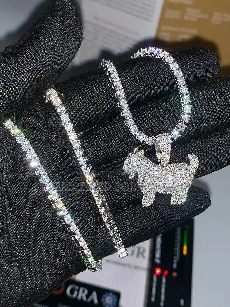 VVS Moissanite Diamond Goat Pendant With Tennis Neck Chain in Store