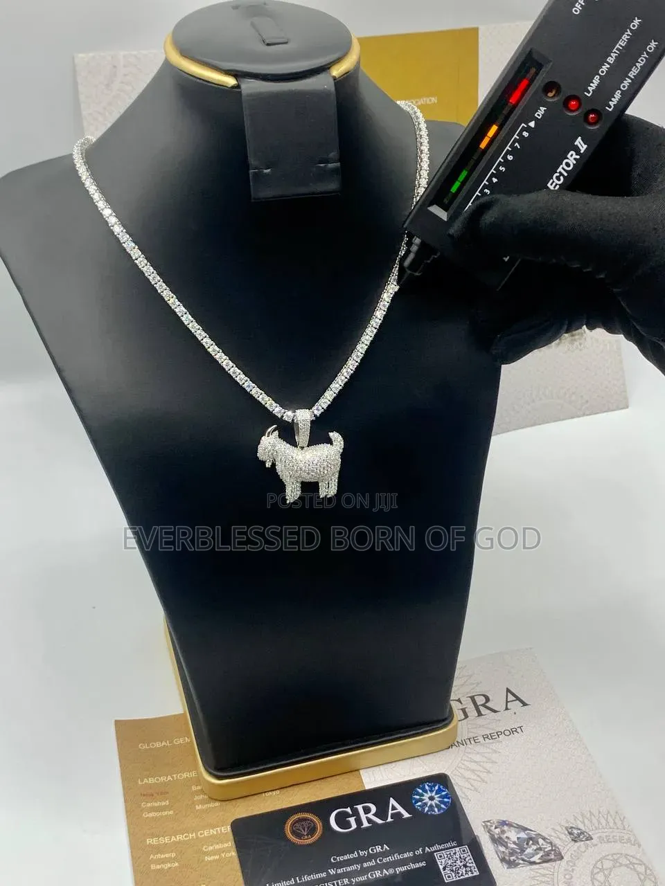 VVS Moissanite Diamond Goat Pendant With Tennis Neck Chain in Store