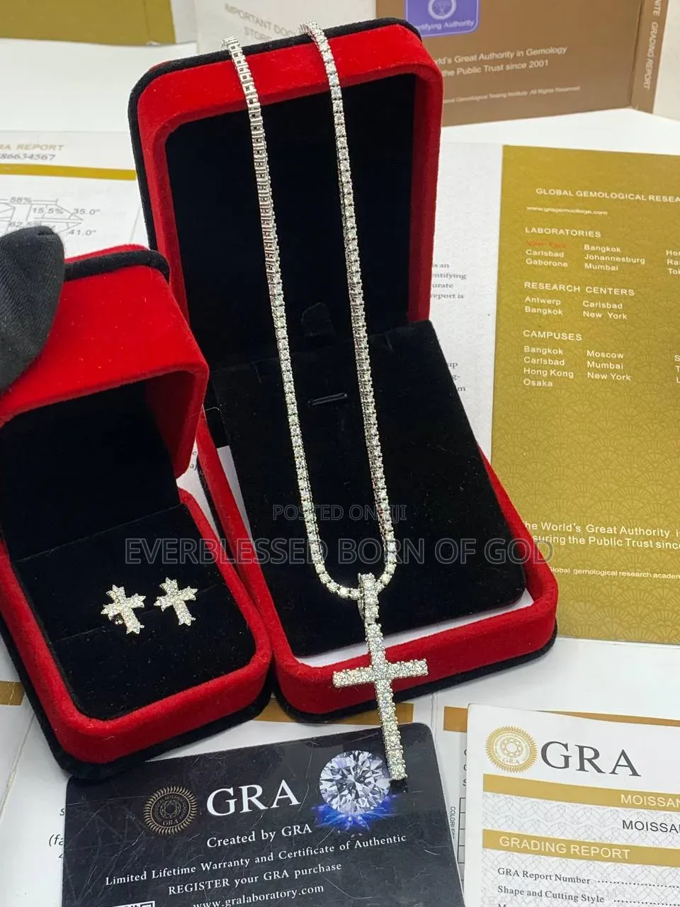 VVS Moissanite Diamond Cross Pendant on Tennis Necklaces and Earrings
