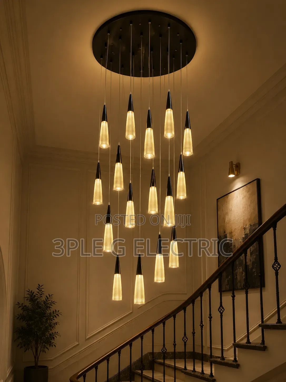 By 15 Drop Black Body Staircase Chandelier