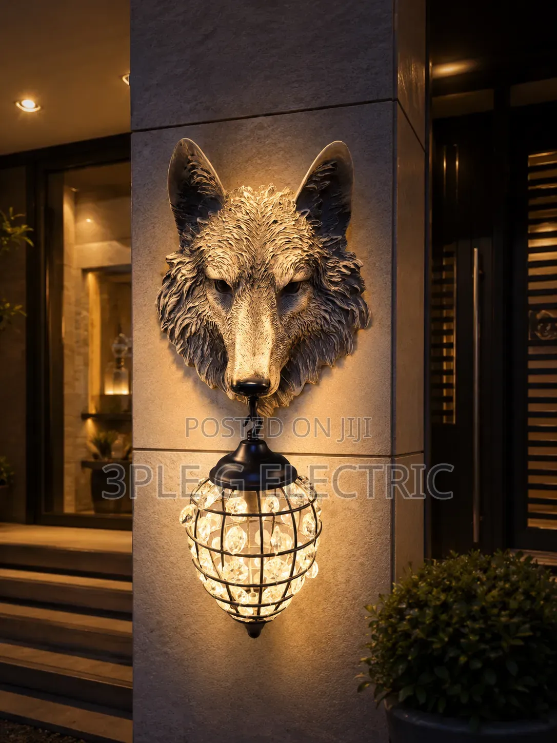 White and Gold Body Wolf Head Wall Light