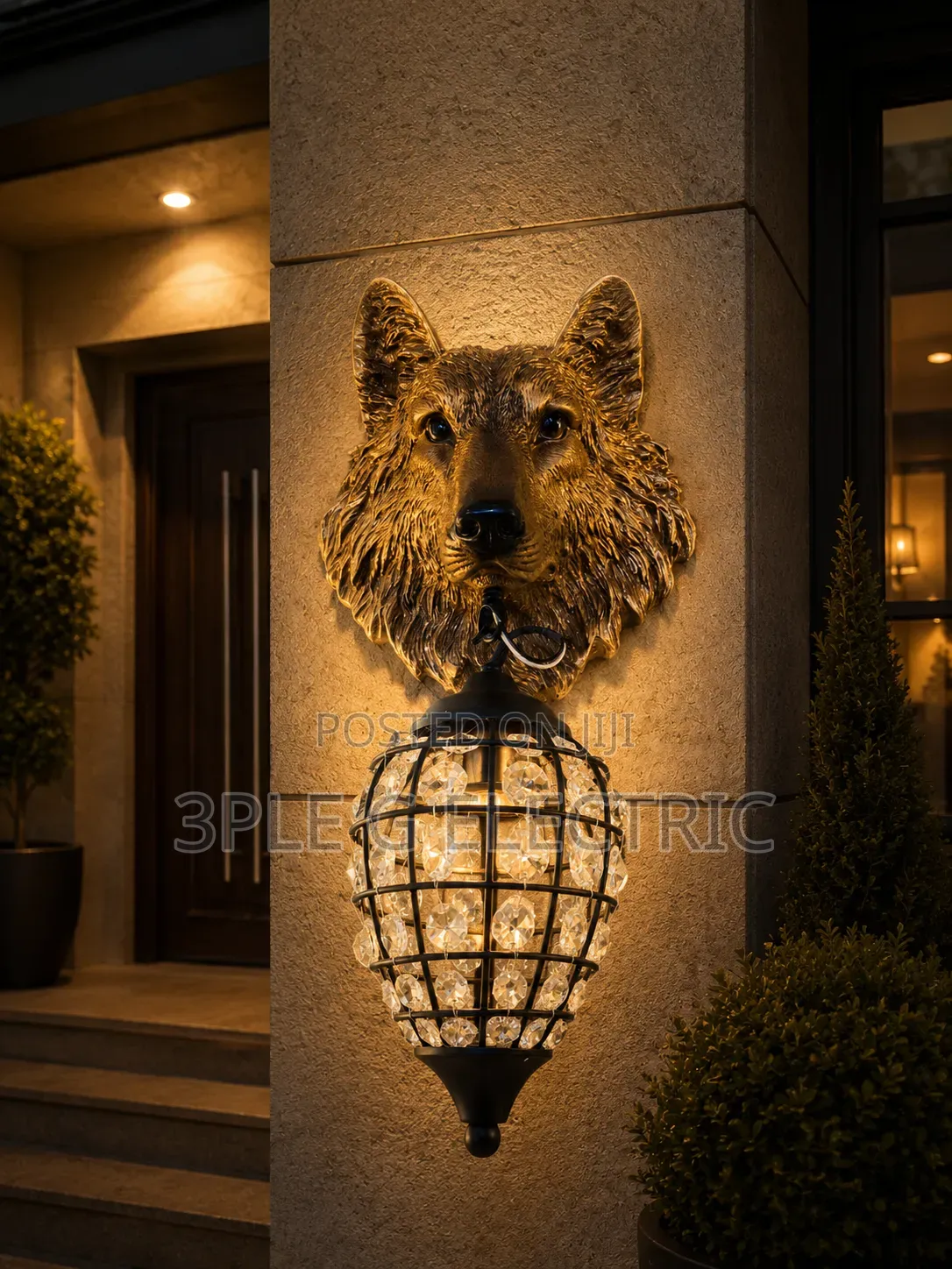 White and Gold Body Wolf Head Wall Light