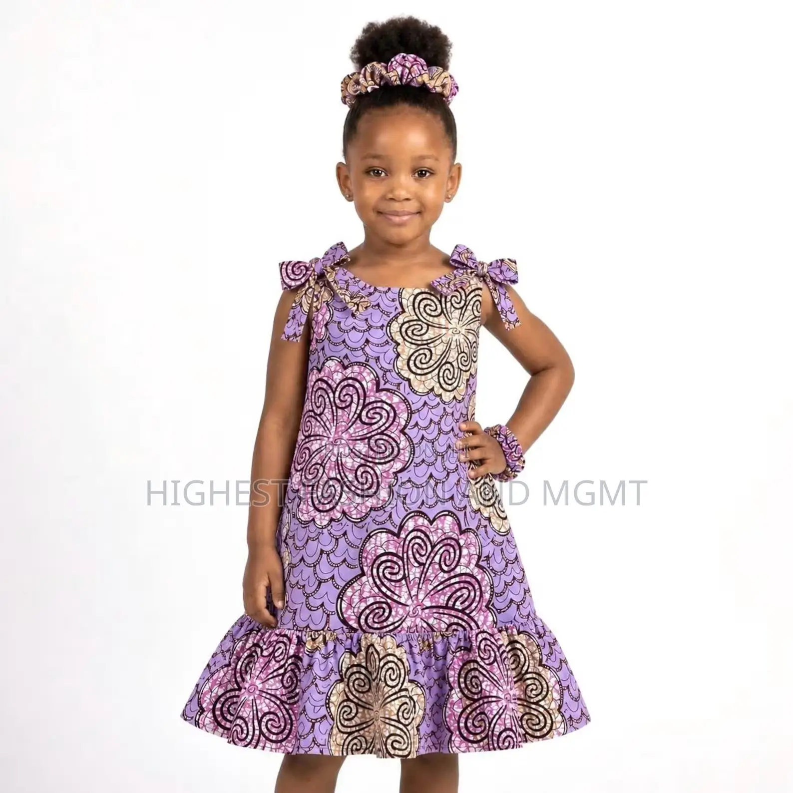 Purple Ankara African Print Dress(Matching Scrunchie)