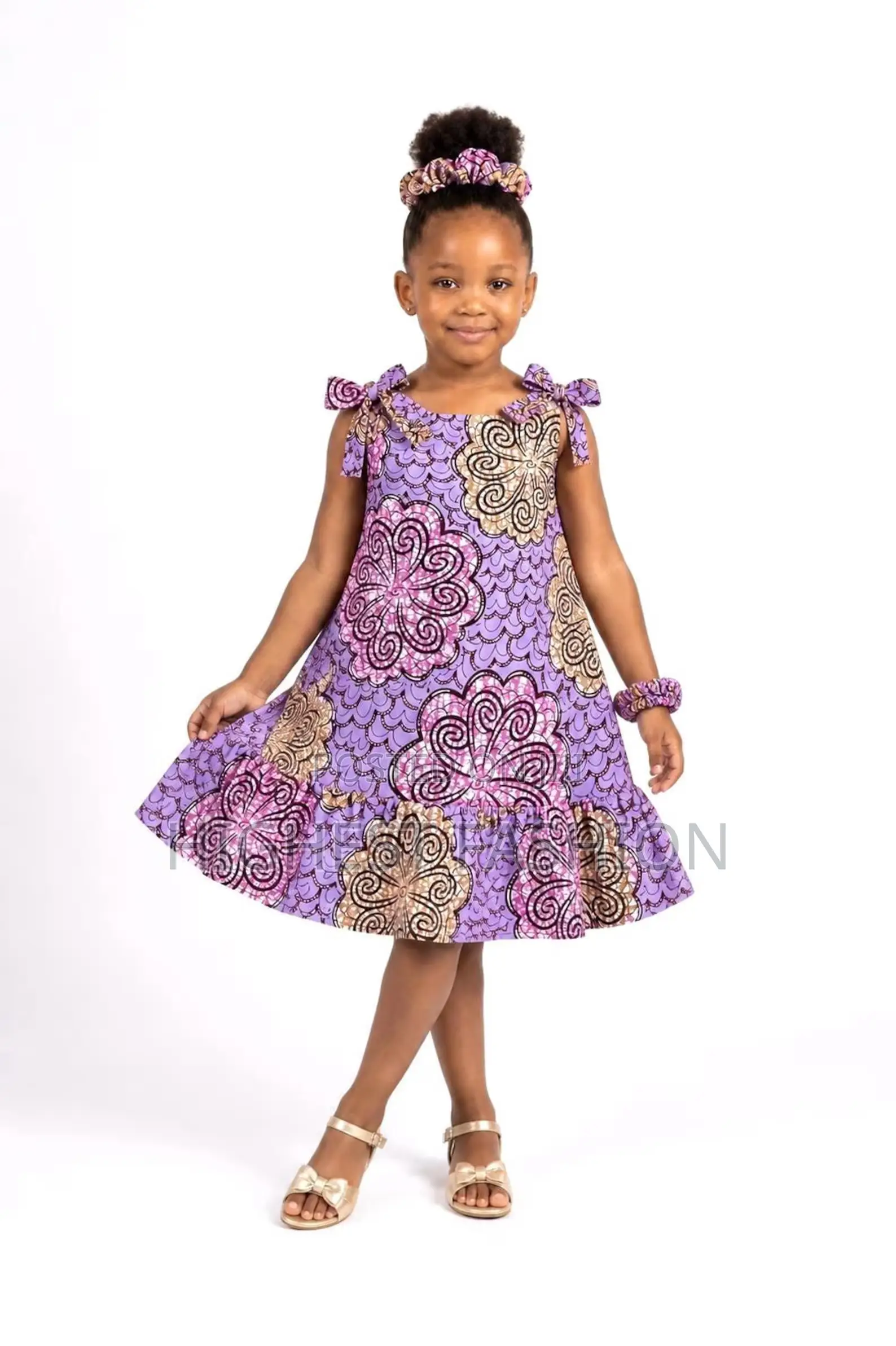 Purple Ankara African Print Dress(Matching Scrunchie)