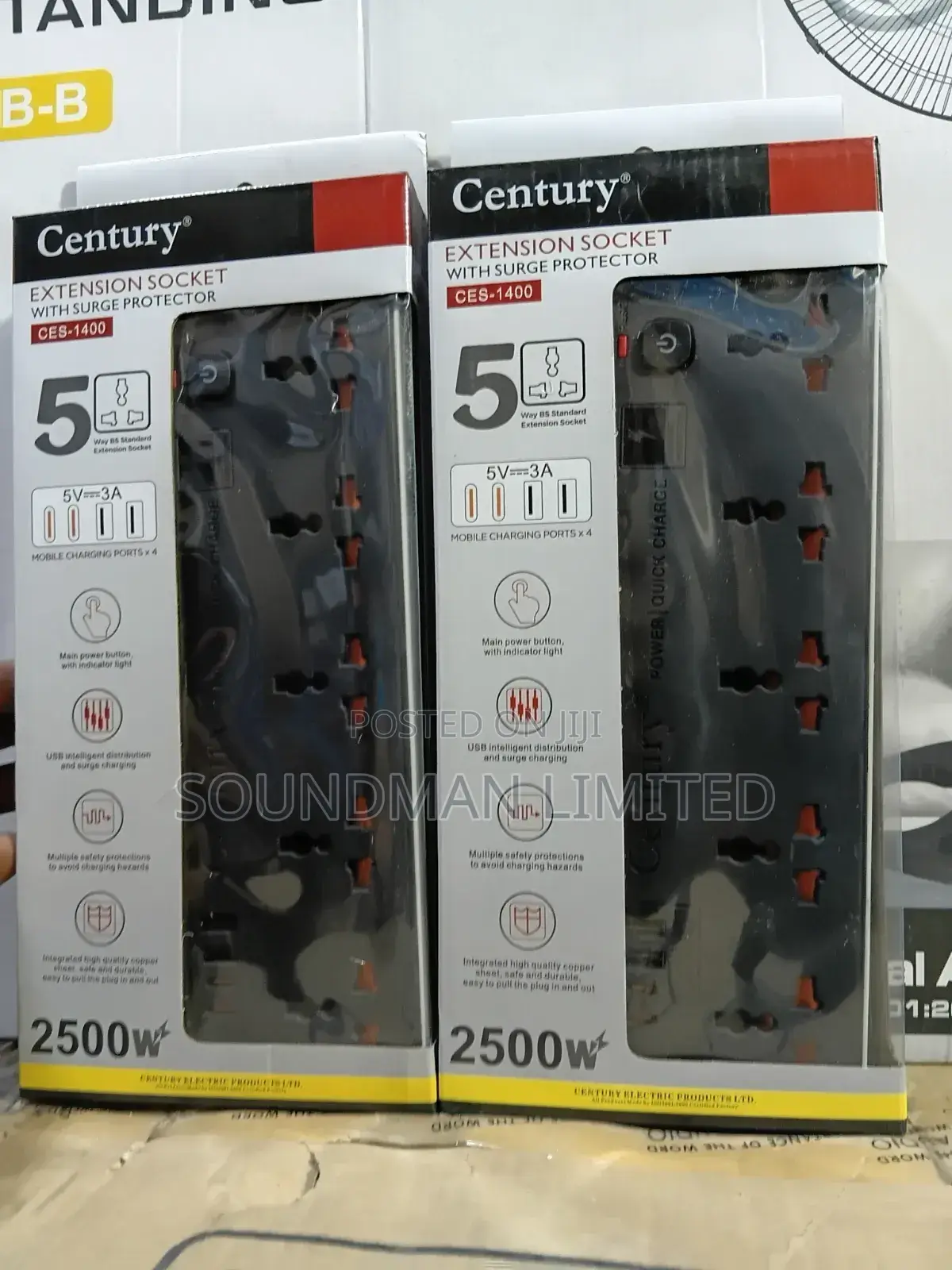 Century Socket Extension Box With Surge Protection, Usb Type-C Ports