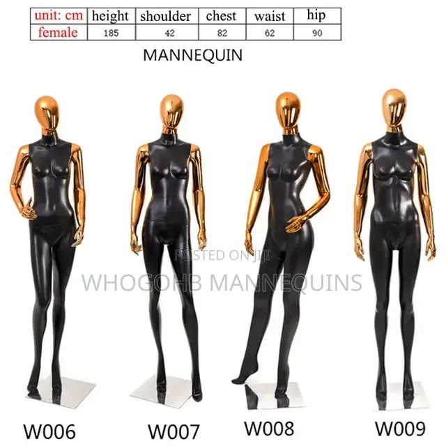 Tall Full Fibreglass Female Black R/Gold Mannequin Size 8