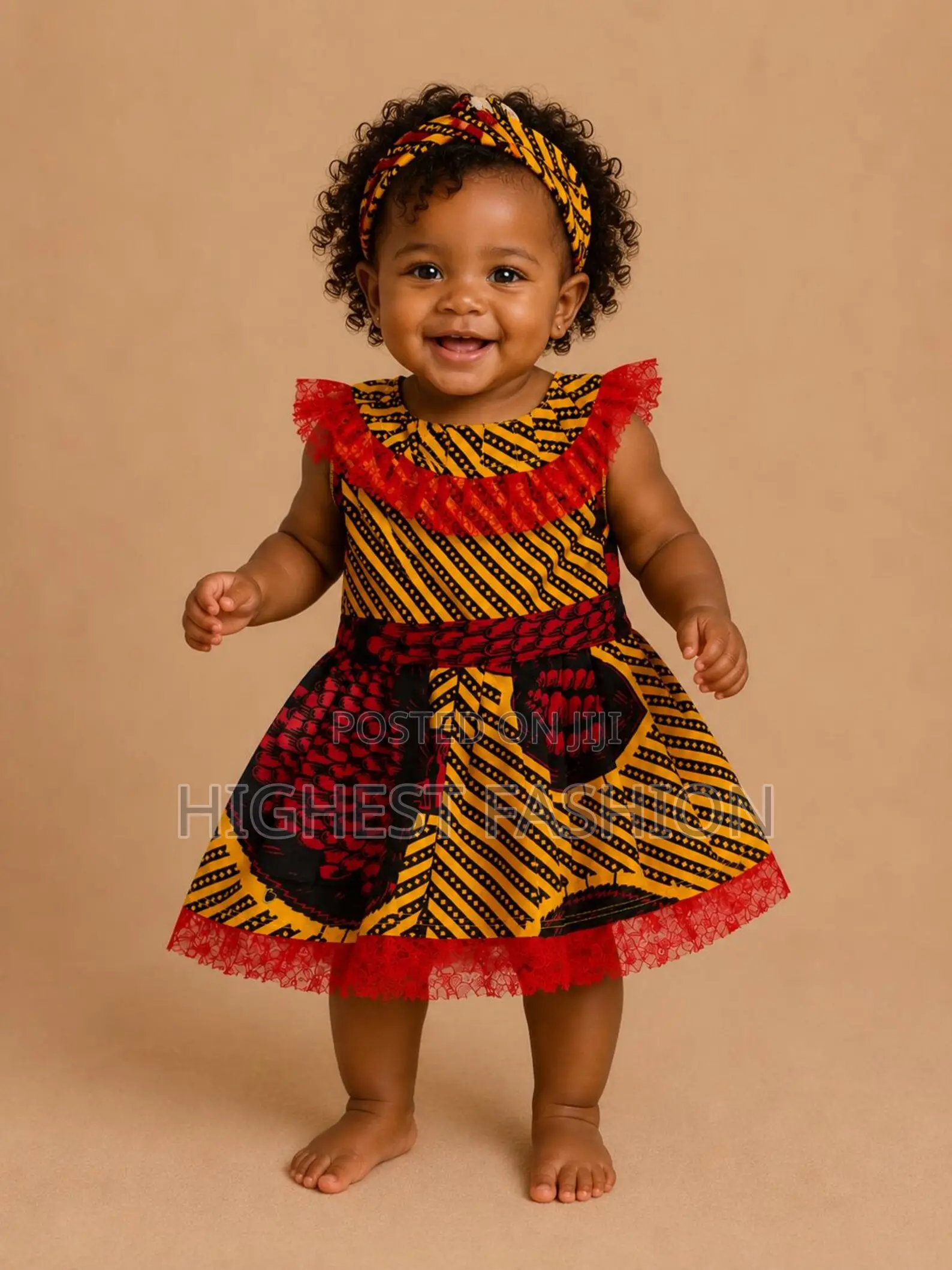 African Wax Print Baby Dress Headband Set