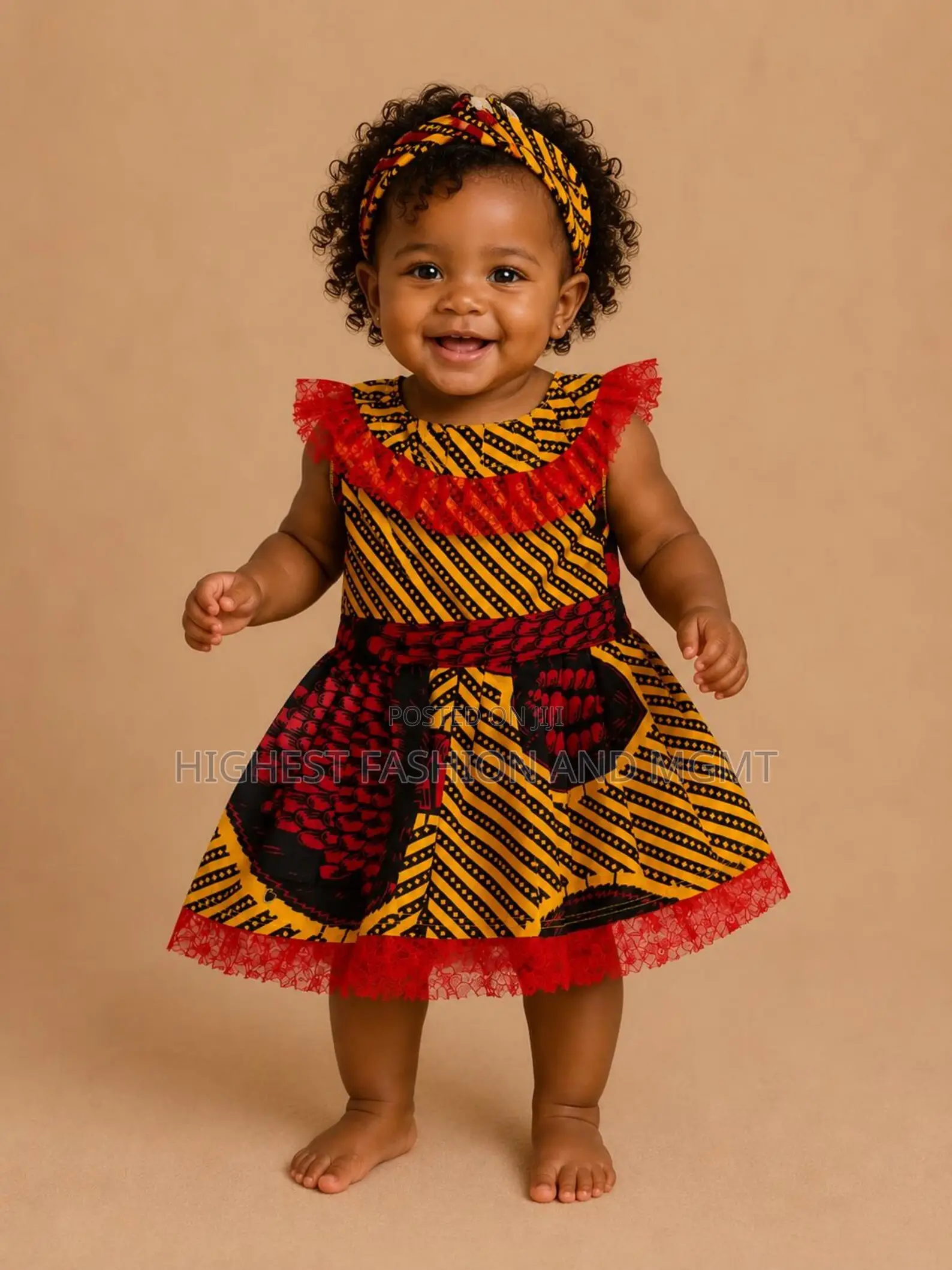 African Wax Print Baby Dress Headband Set