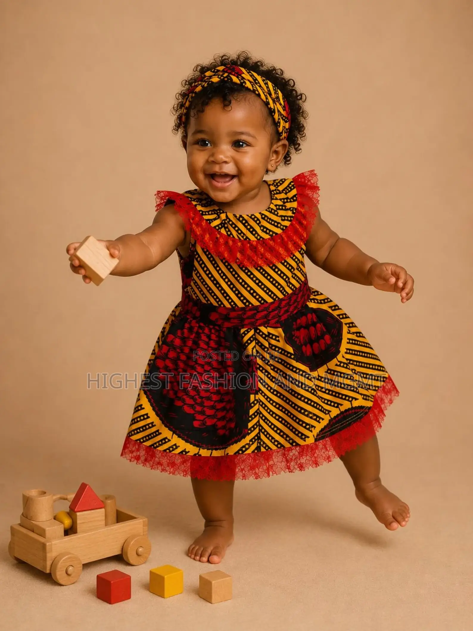 African Wax Print Baby Dress Headband Set