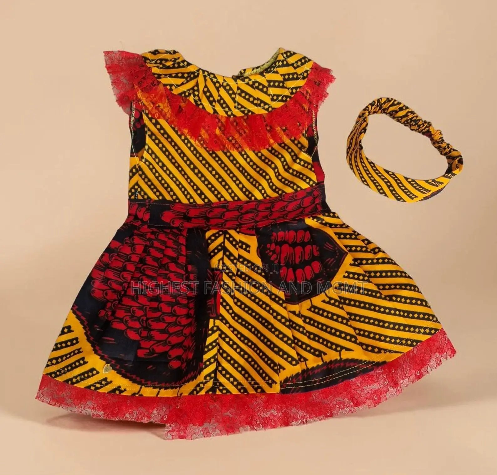African Wax Print Baby Dress Headband Set
