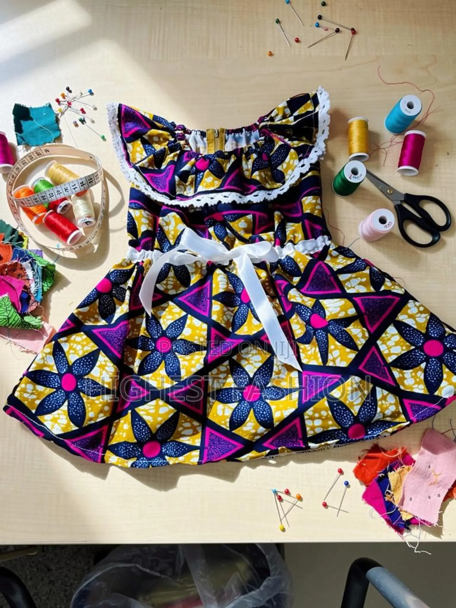 Vibrant African Print Cotton Girls' Dress