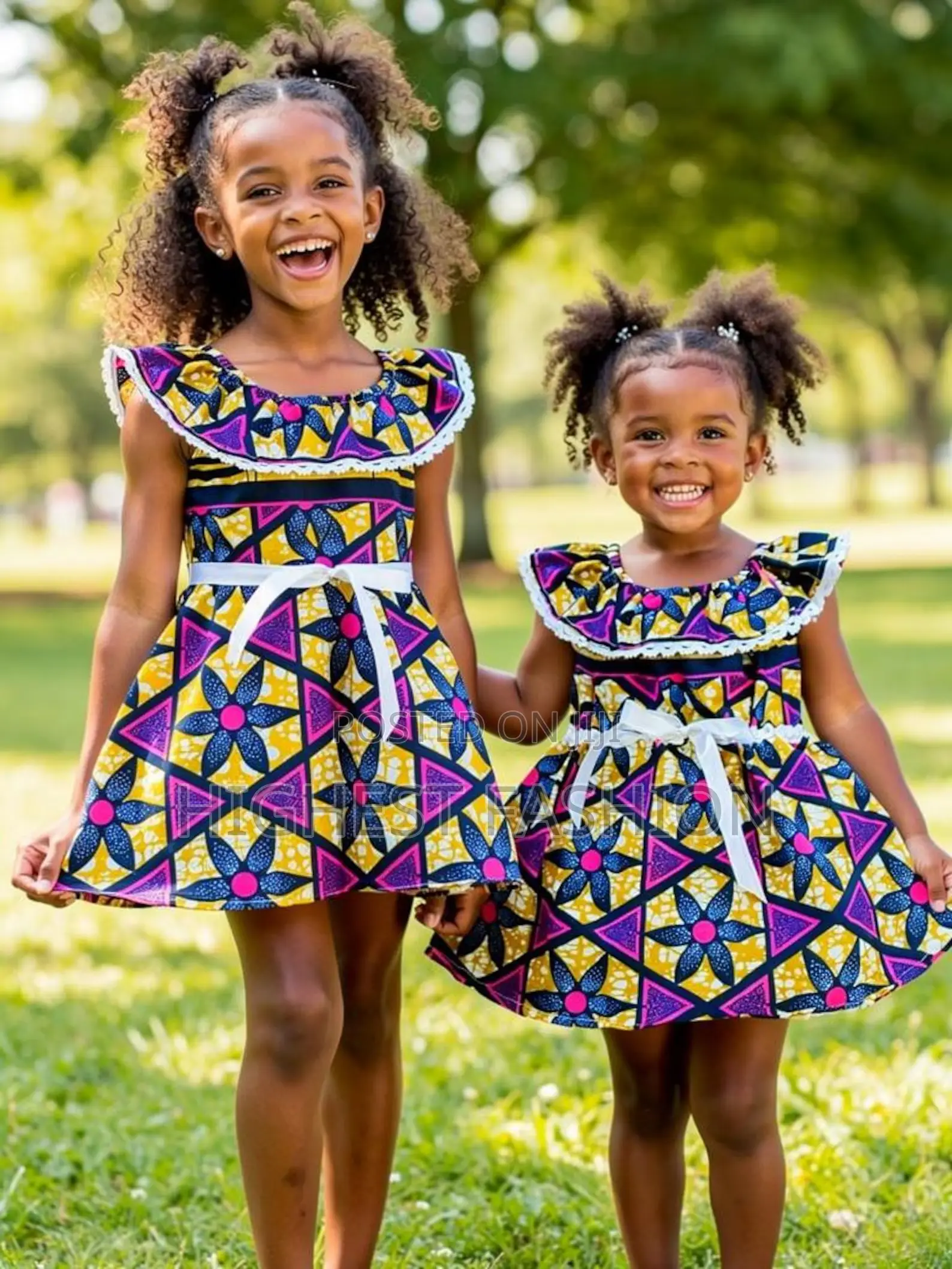 Vibrant African Print Cotton Girls' Dress
