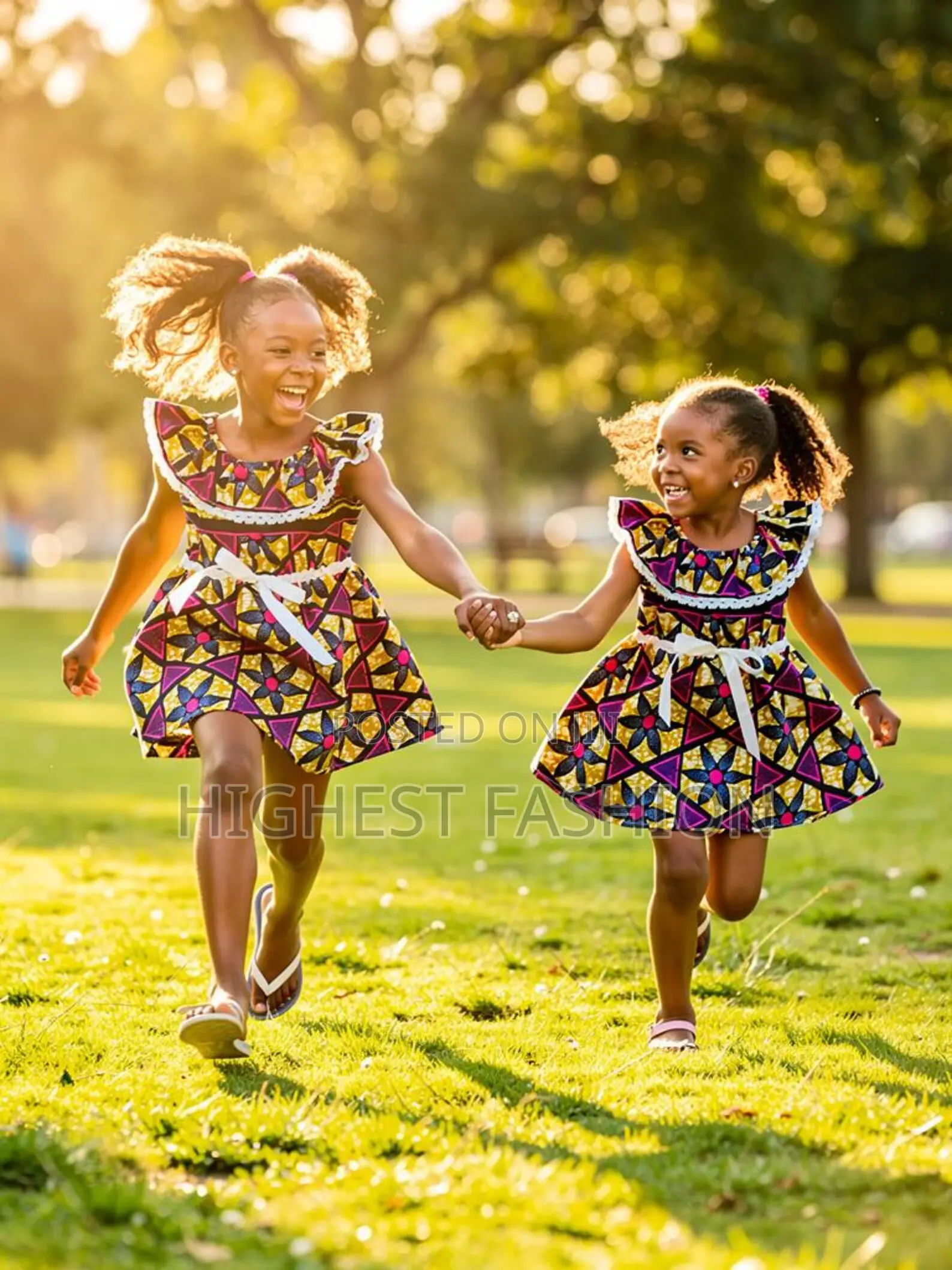 Vibrant African Print Cotton Girls' Dress