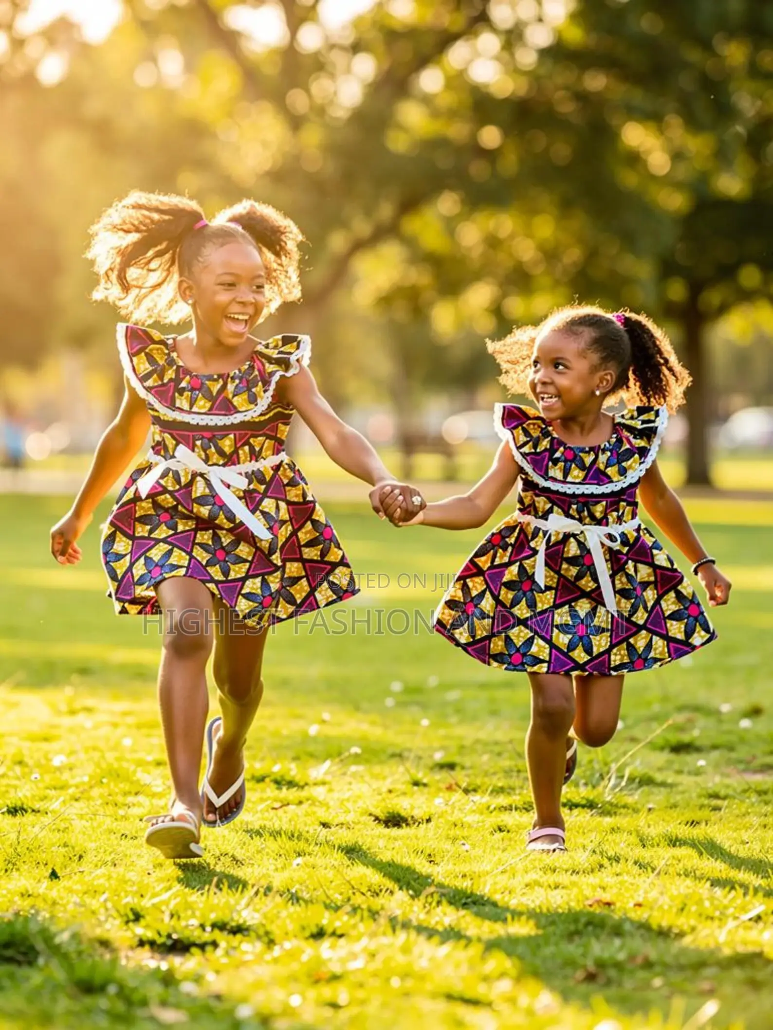 Vibrant African Print Cotton Girls' Dress