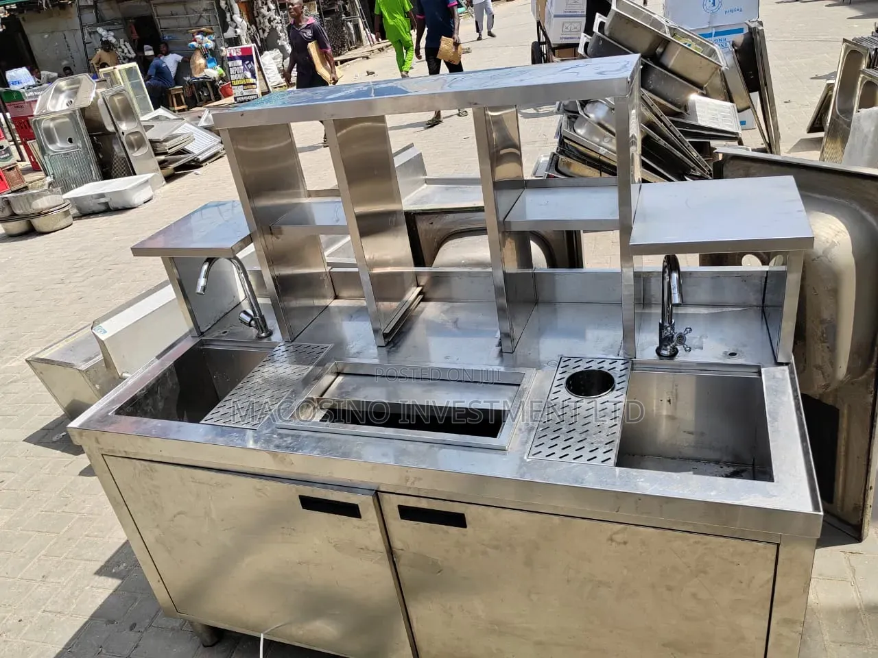 Stainless Steel Commercial Milk Tea Shop Counter Beverage Prep Station