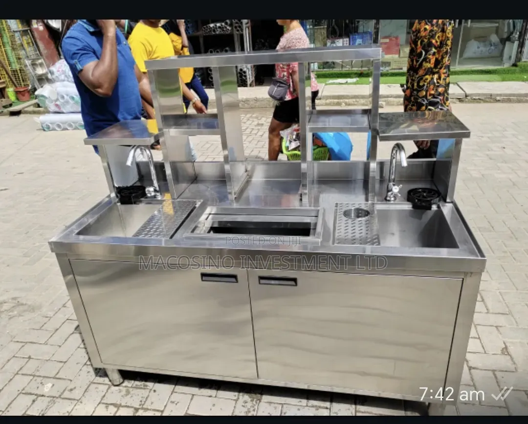 Stainless Steel Commercial Milk Tea Shop Counter Beverage Prep Station