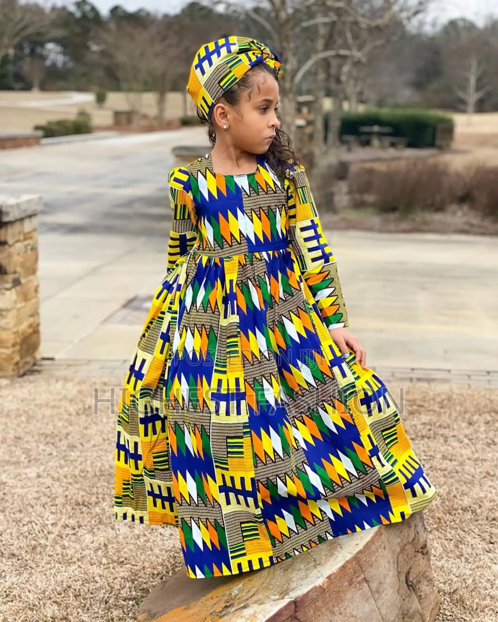 African Print Kente Ayla Girls Maxi Dress