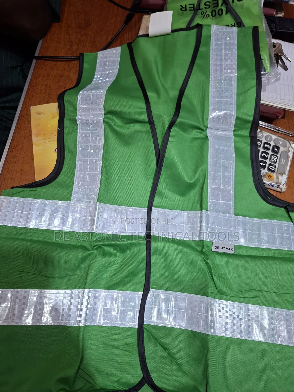 Green Reflective Jacket With Plastic Reflective Stripes
