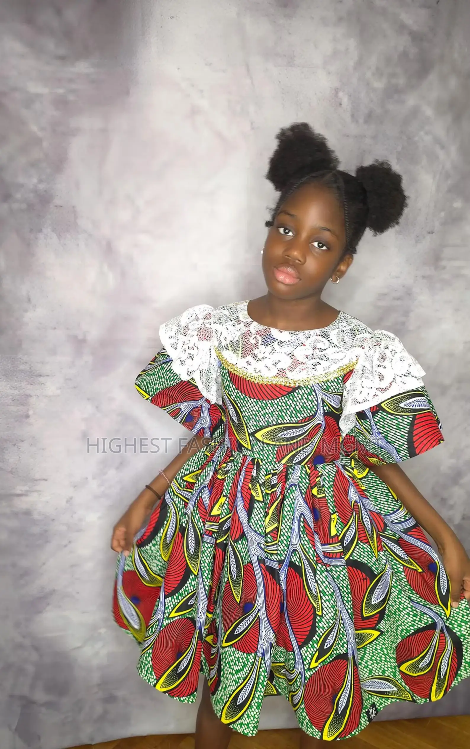 Cotton Ethnic Fashion - Ankara and Lace Dress for Girls