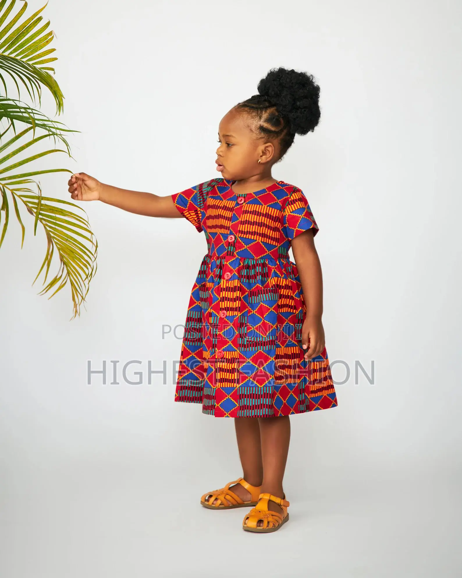Toddler Girl Kente Print Front Button Dress