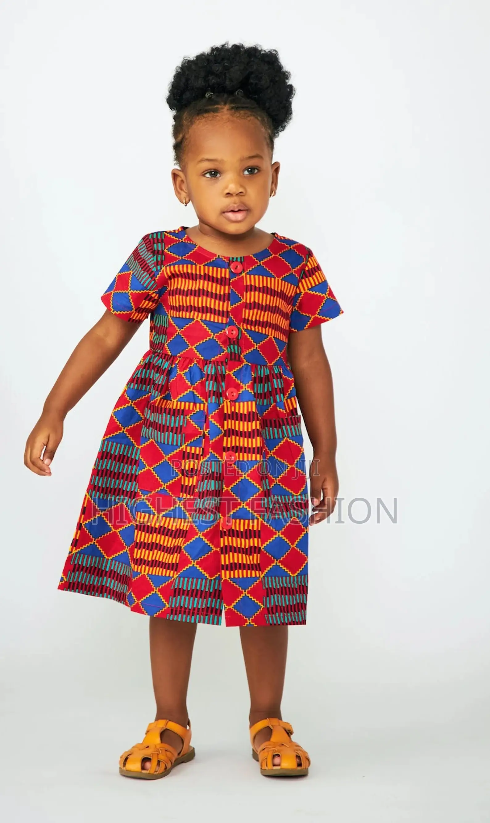 Toddler Girl Kente Print Front Button Dress