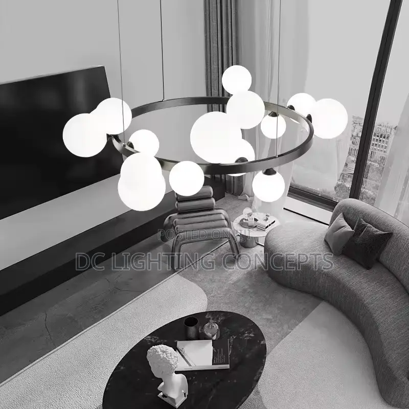 Nordic Circular Magic Bean Glass Ball Pendant Lamp for Living Room.