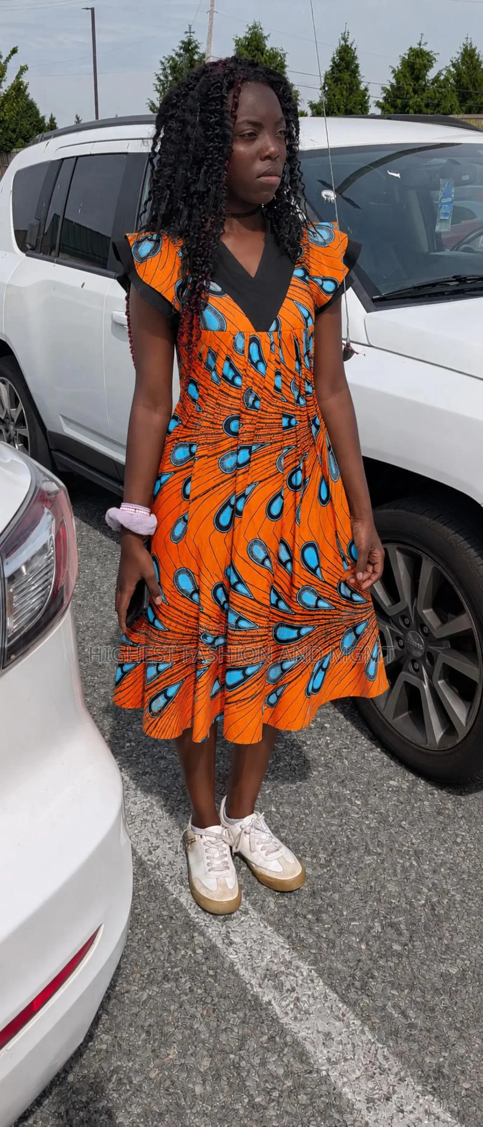 African Print Orange Peacock Girls Maxi Dress