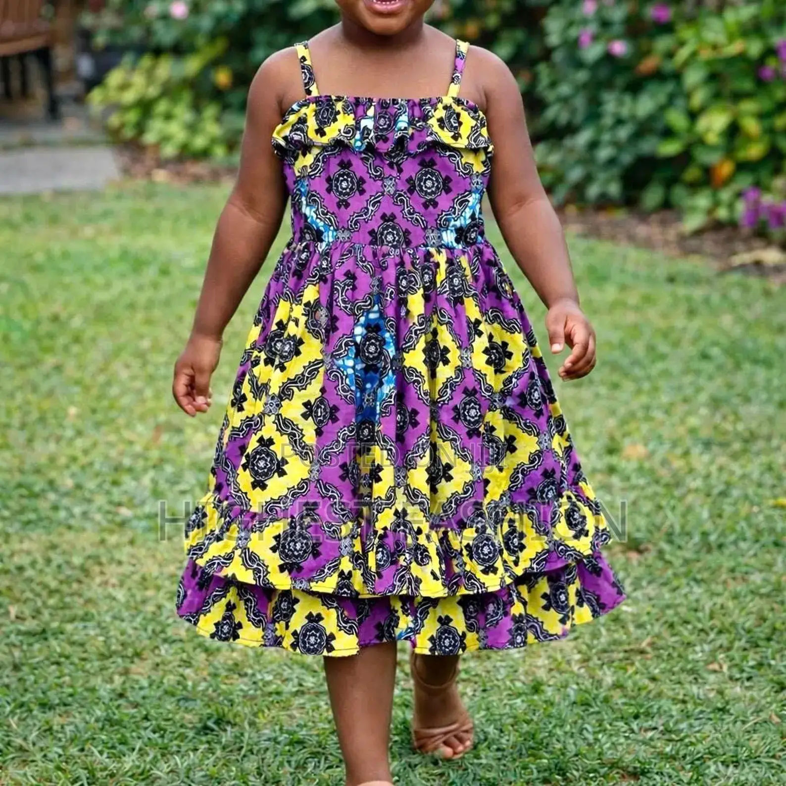 Girls African Print Ruffle Dress