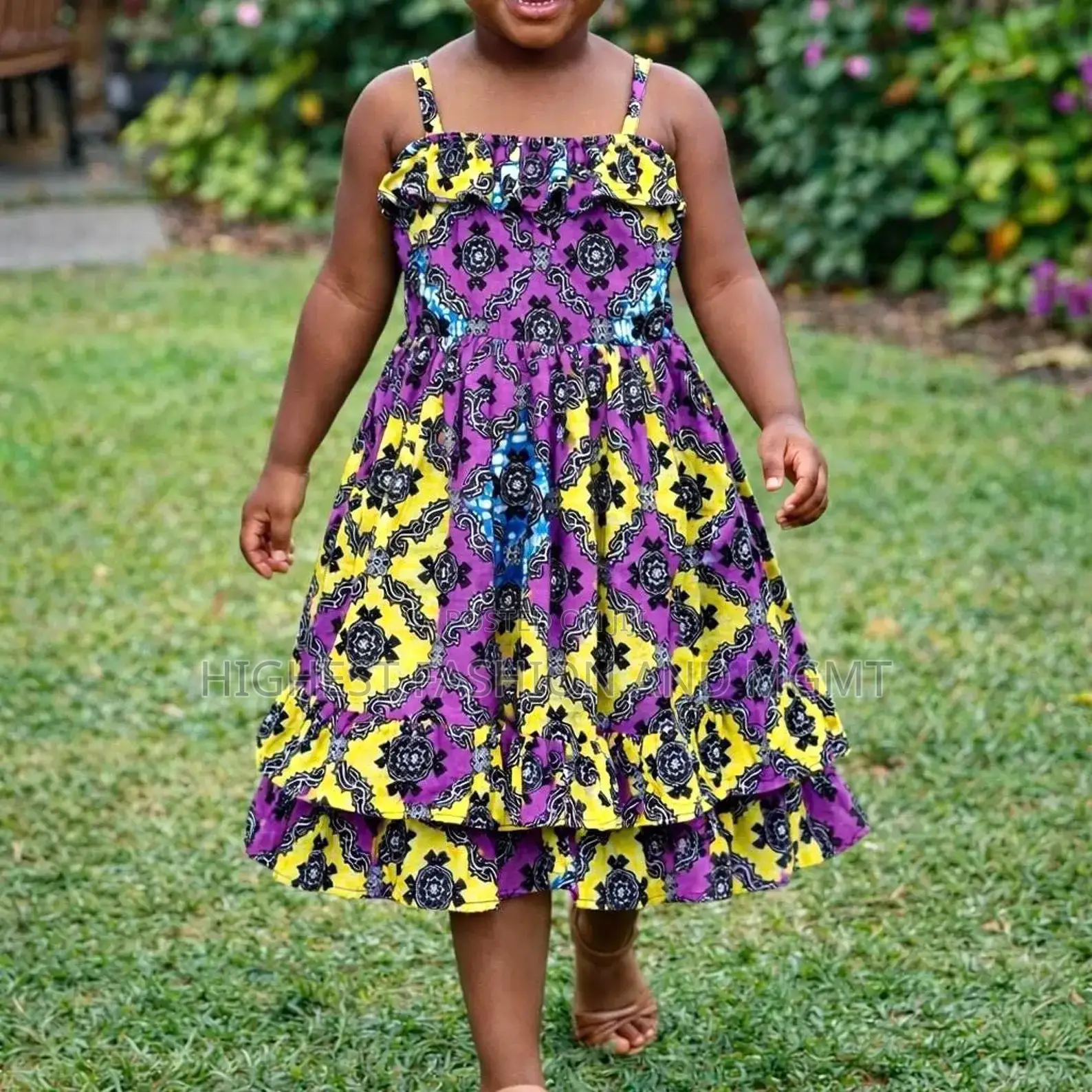 Girls African Print Ruffle Dress