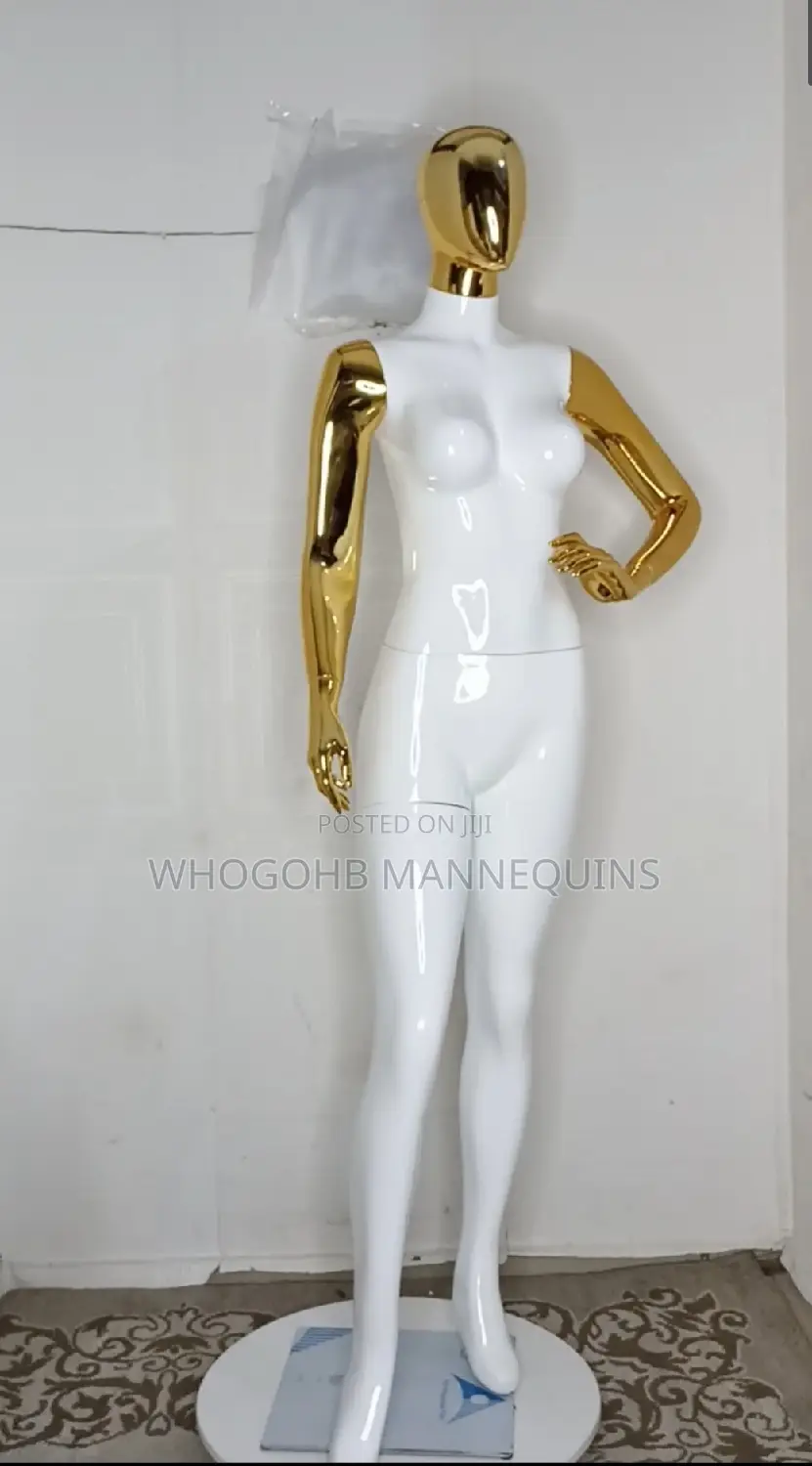 Full Fibreglass Female Mannequin White Gold Sz 12 Hand on Waist