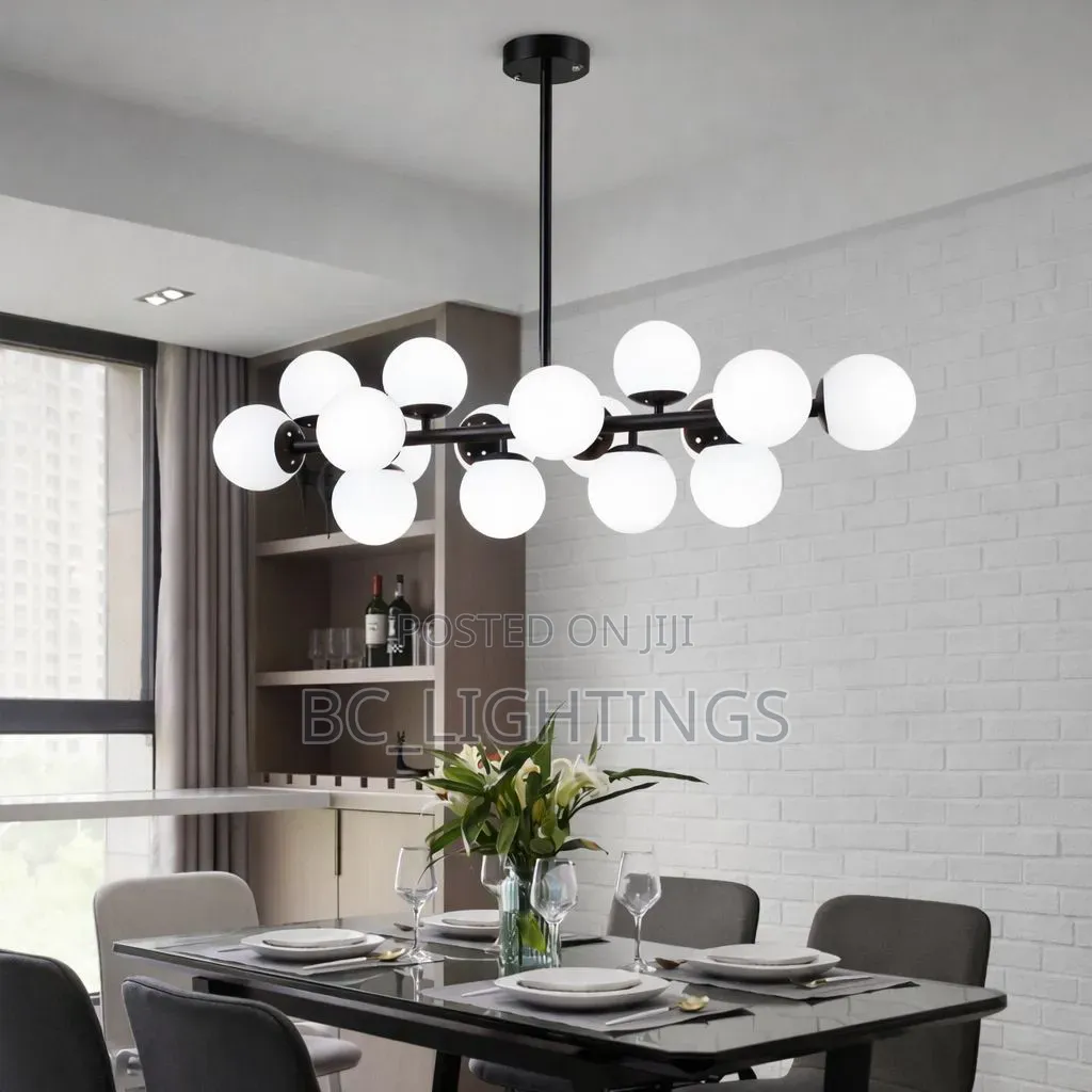 Modern White Glass Ball Black Gold Chandelier Simple Light
