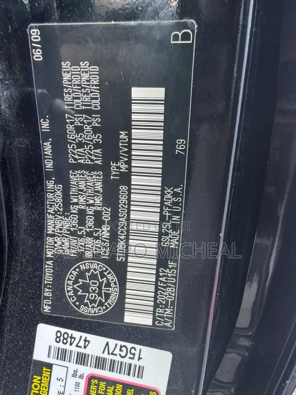 Toyota Sienna CE FWD 2009 Black