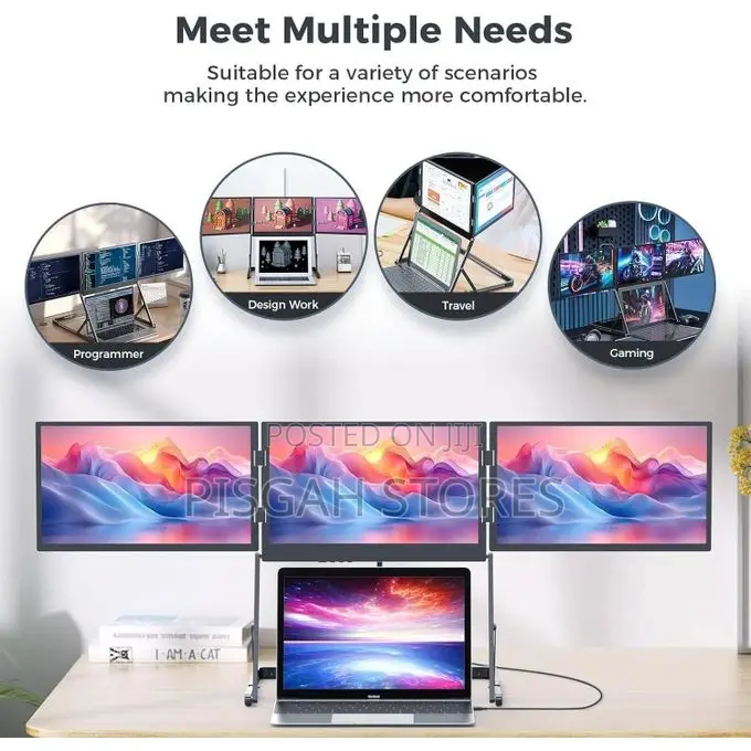 V2com Q1 Quad Triple Laptop Monitor Extender 15.6" FHD Portable Screen