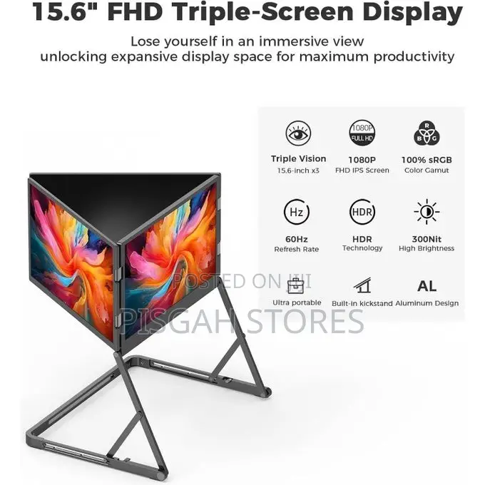 V2com Q1 Quad Triple Laptop Monitor Extender 15.6" FHD Portable Screen